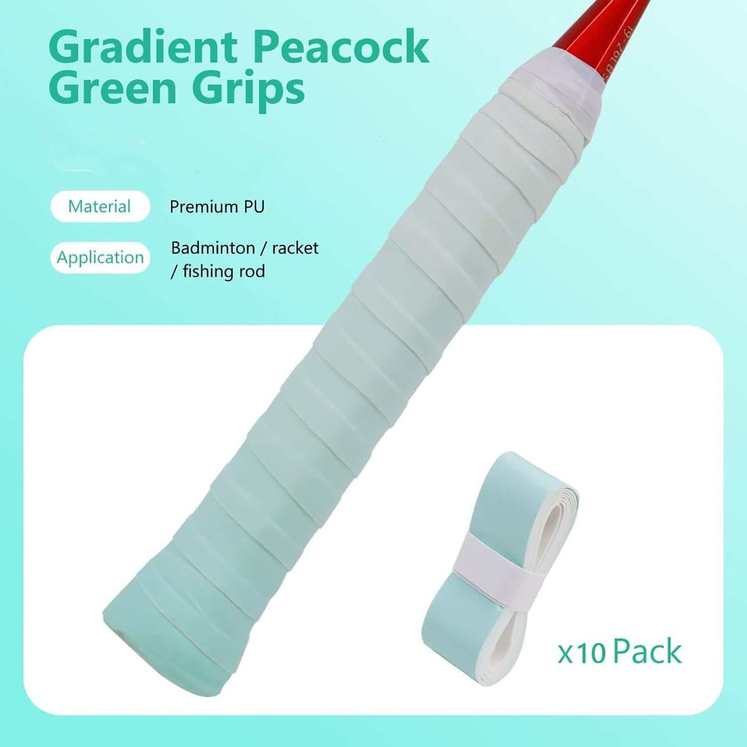 10 Pack of anti Slip and Moisture Absorbing Grip Straps, Highly Comfortable Overgrip Tennis Racket Tape, Absorbent and Dry Feel Tennis/Pickleball/Badminton Grips Overgrip Tape image number 4