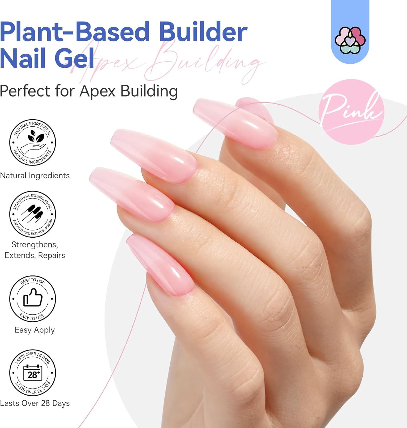 SAVLAND Natural Builder Nail Gel: Castor Oil Gel Builder for Nails Vitamin E Nail Strengthener Hard Nail Gel Builder in a Bottle Home Women Nail Extension Apex with Liner Brush 15 Ml Pink image number 1