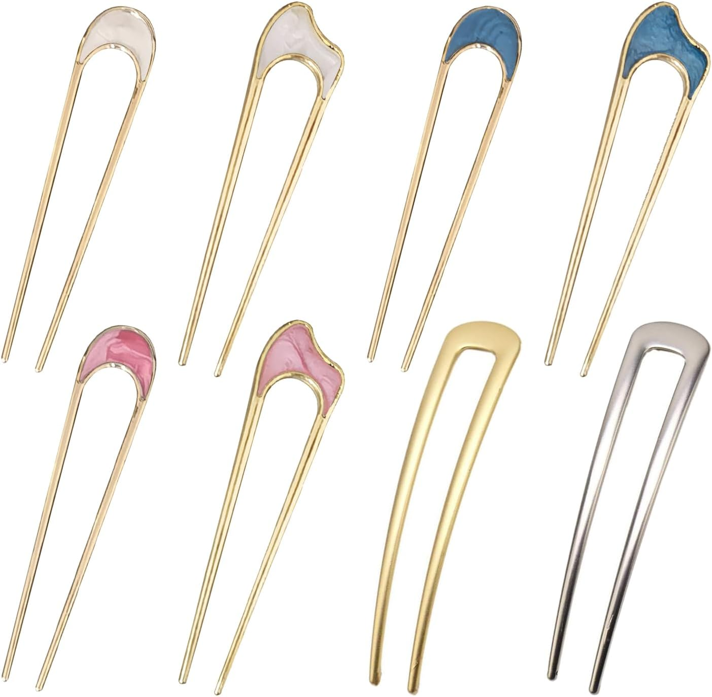 SYEYCW 8 Pcs U-Shaped Hair Pins, French Hair Pin, Metal French Hair Pins for Thick Hair, Simple Everyday Updo Hair Pin, French Twist Hair Pin Fork for Women Girls Hair Types Styling Hair Accessories