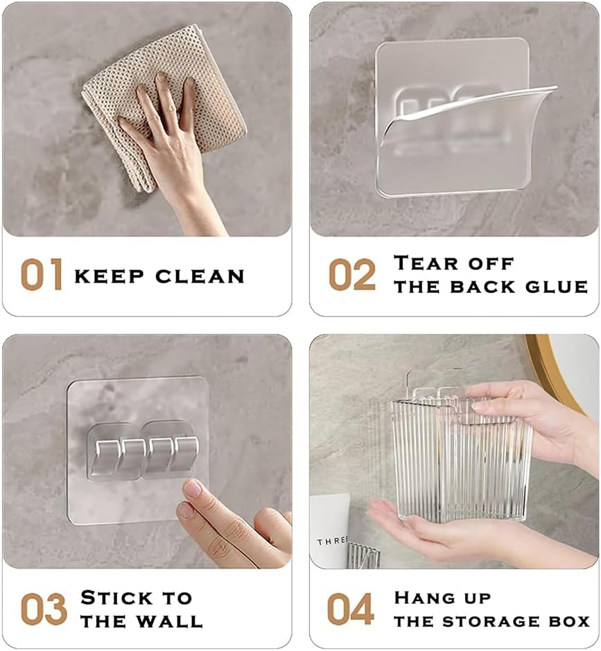 NYGHMY 4 Pcs Wall Mounted Organizers (With 4 Self-Adhesive Hooks), Plastic Transparent Wall Mount Storage Bins for Refrigerator, Kitchen, Bathroom, Office image number 3