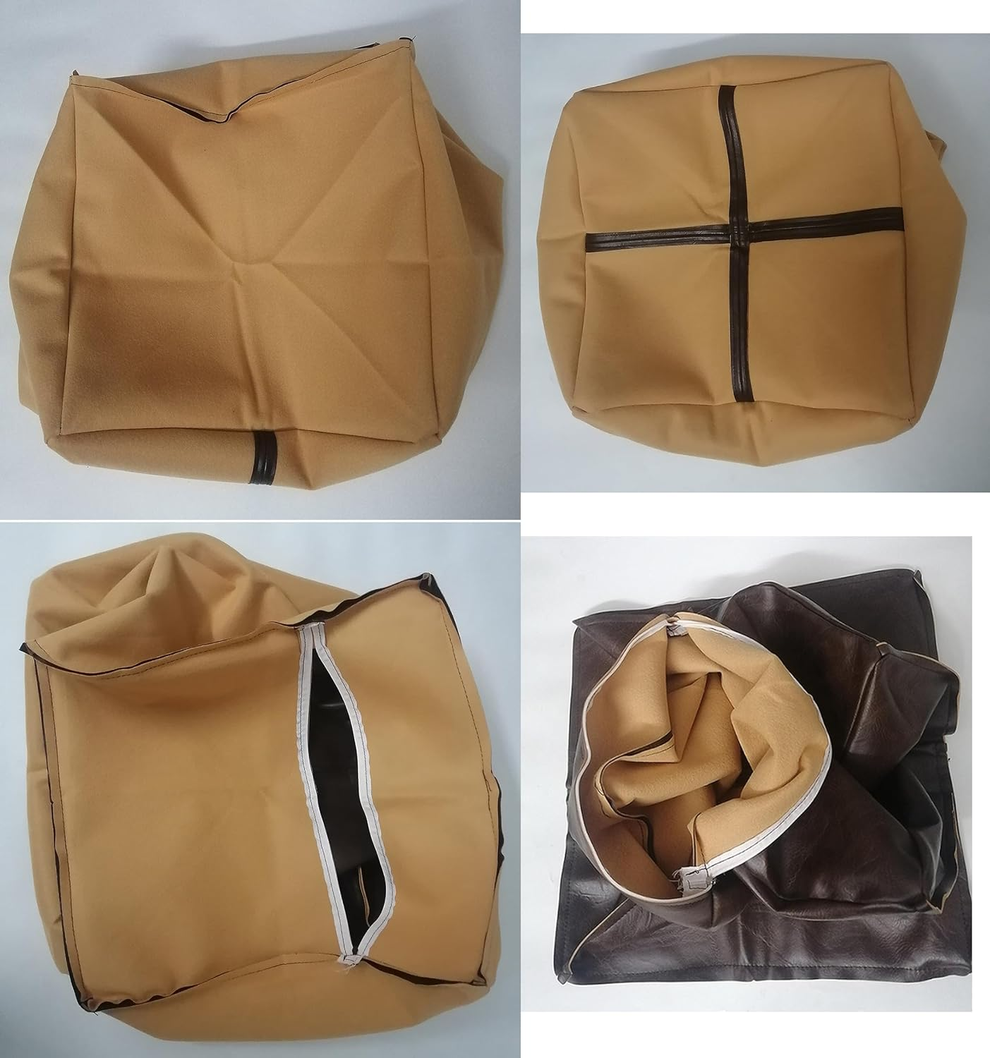 Unstuffed Pouf Ottoman Cover - Faux Leather Storage Pouffe Covers, Floor Cushion Footrest Seat Cover, Waterproof Square 41X41X38Cm (Cover Only) - Brown image number 2