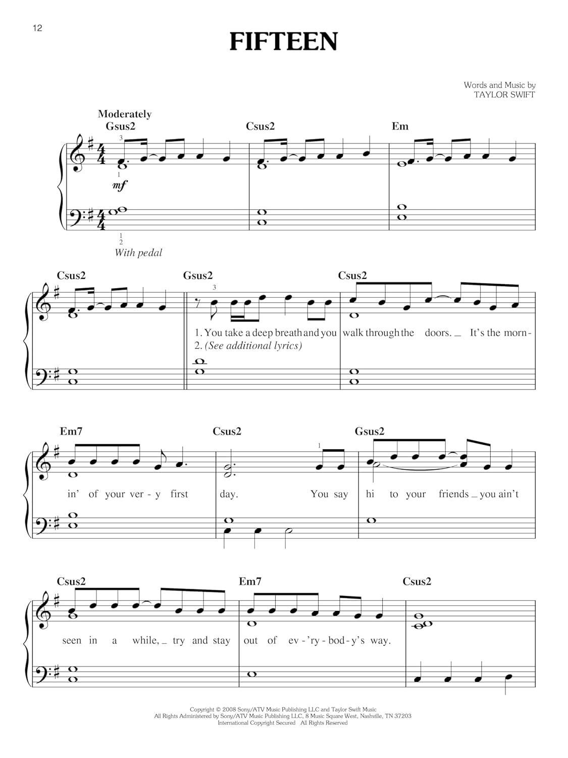 Taylor Swift - Fearless: Easy Piano image number 1