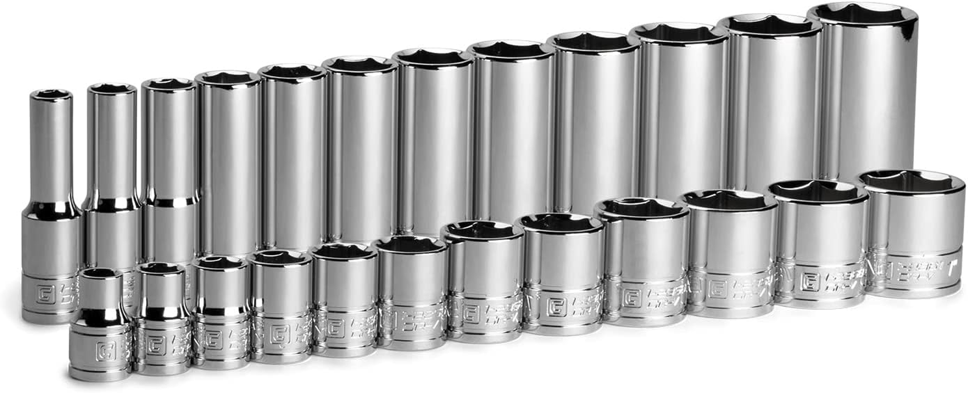 Capri Tools 3/8 In. Drive Shallow and Deep Chrome Socket Set, 6-Point, 5/16 to 1 In, 24-Piece