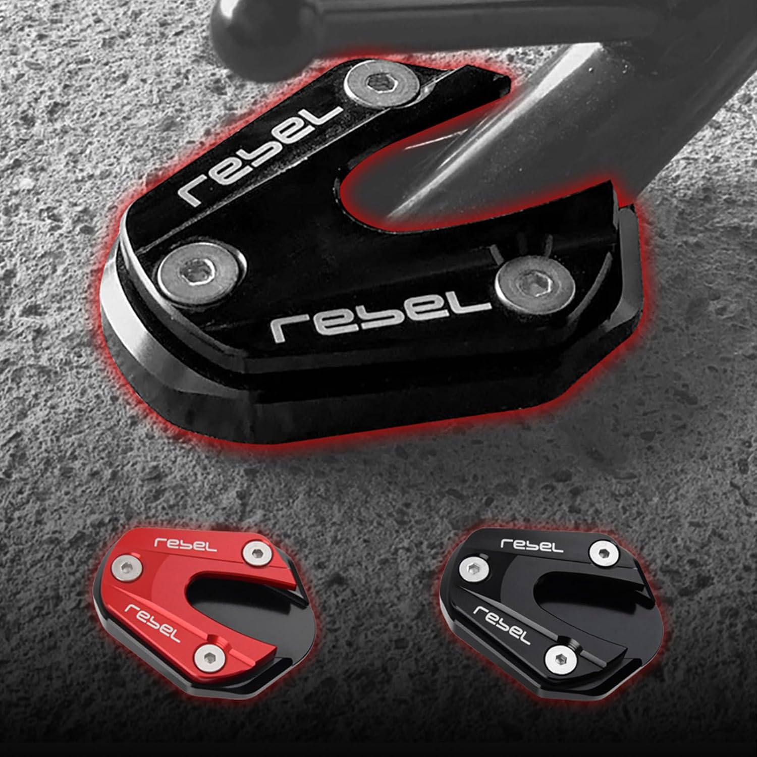 WOOGA Motorcycle Kickstand Pad Compatible with Ho&Nda Rebel CMX 250 CMX 300 CMX 500 2017-2024 Side Stand Foot Extension Enlarger Plate Support CNC Foot Extension Plate (Black)