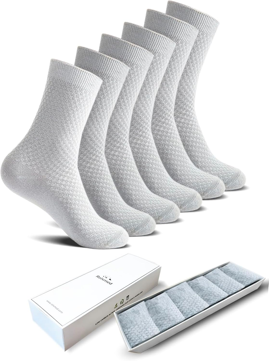 Rolxmed Bamboo Socks Natural Fiber Mositure Wicking Breathable for Casual/Business/Dress/Diabetic Men Women [6Pairs, Size 7-11 ]