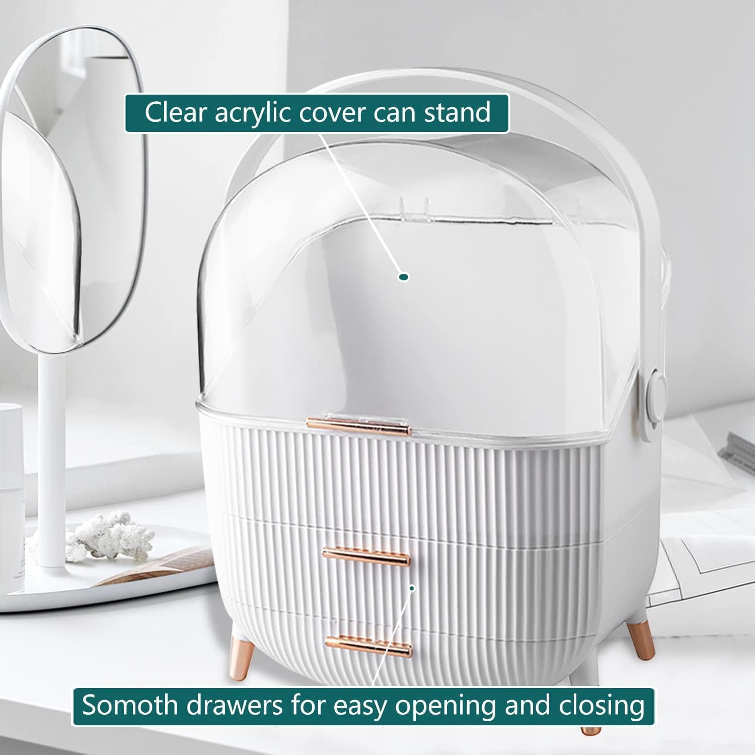 Makeup Storage Organizer,Clear Cover Cosmetic Display Case with Two Tier Storage Box and Brush Storage Box, Skincare Organizers for Bathroom Countertop,Bedroom Vanity Desk and Travel, White&hellip; image number 2