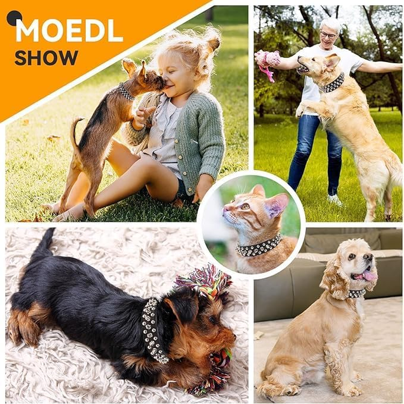 Spiked Dog Collar for Small Dogs Soft PU Leather Spike Puppy Collar anti Bite Studded Rivet Cat Collar for Kittens Small Medium Pets like Chihuahua Pug Pit Bull Bulldog, Pink S