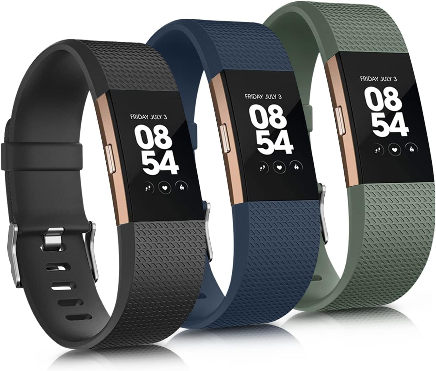 [3 Pack]Sport Bands for Fitbit Charge 2 Bands Women/Men, Soft Classic TPU Adjustable Comfortable Replacement Wristbands Straps for Fitbit Charge 2