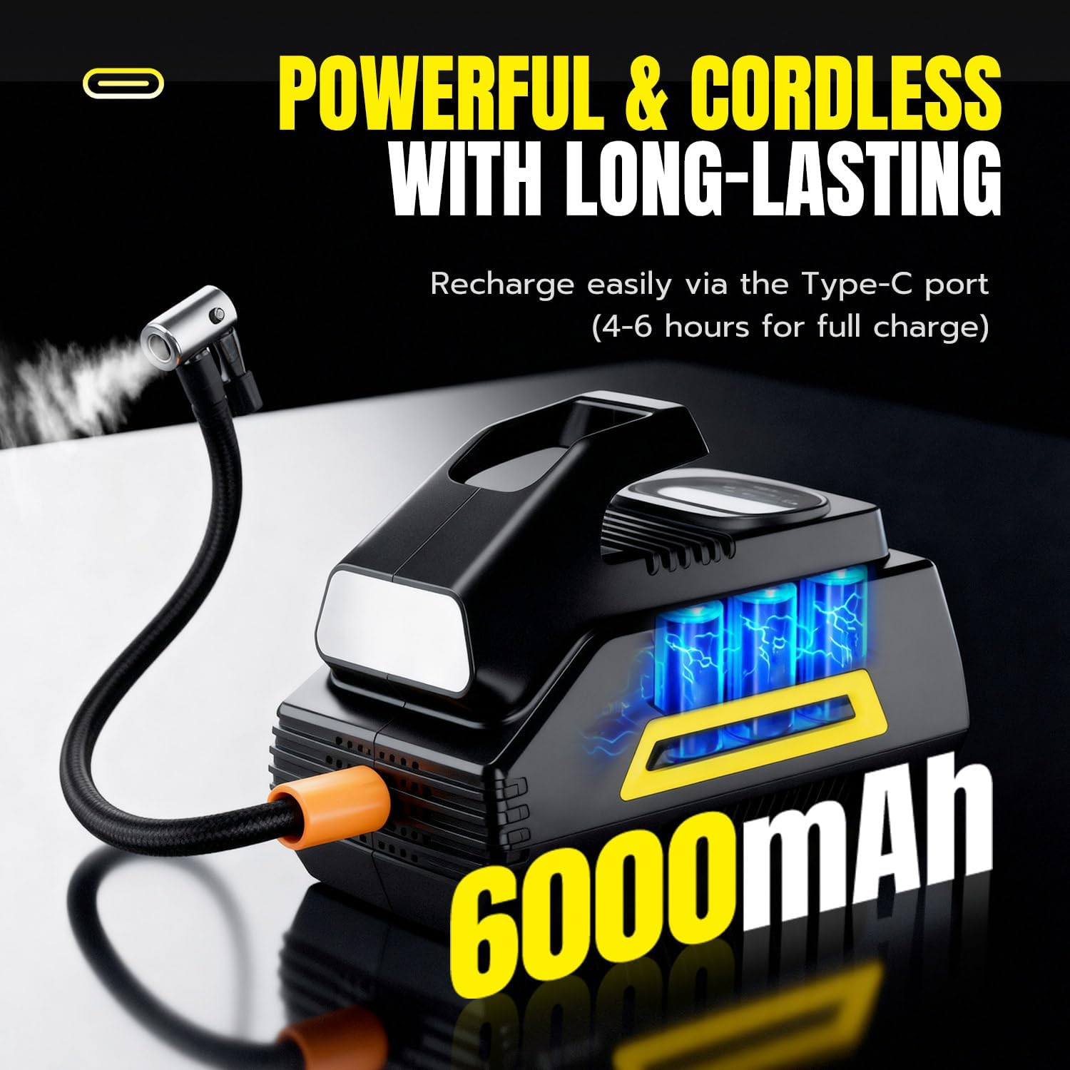 Mcbazel Portable Car Tire Inflator Air Compressor, 150PSI Cordless with Digital Gauge & Emergency LED Light, Auto Stop, 6000Mah Battery, Digital Pump for Car Bike Motorcycle Ball image number 5