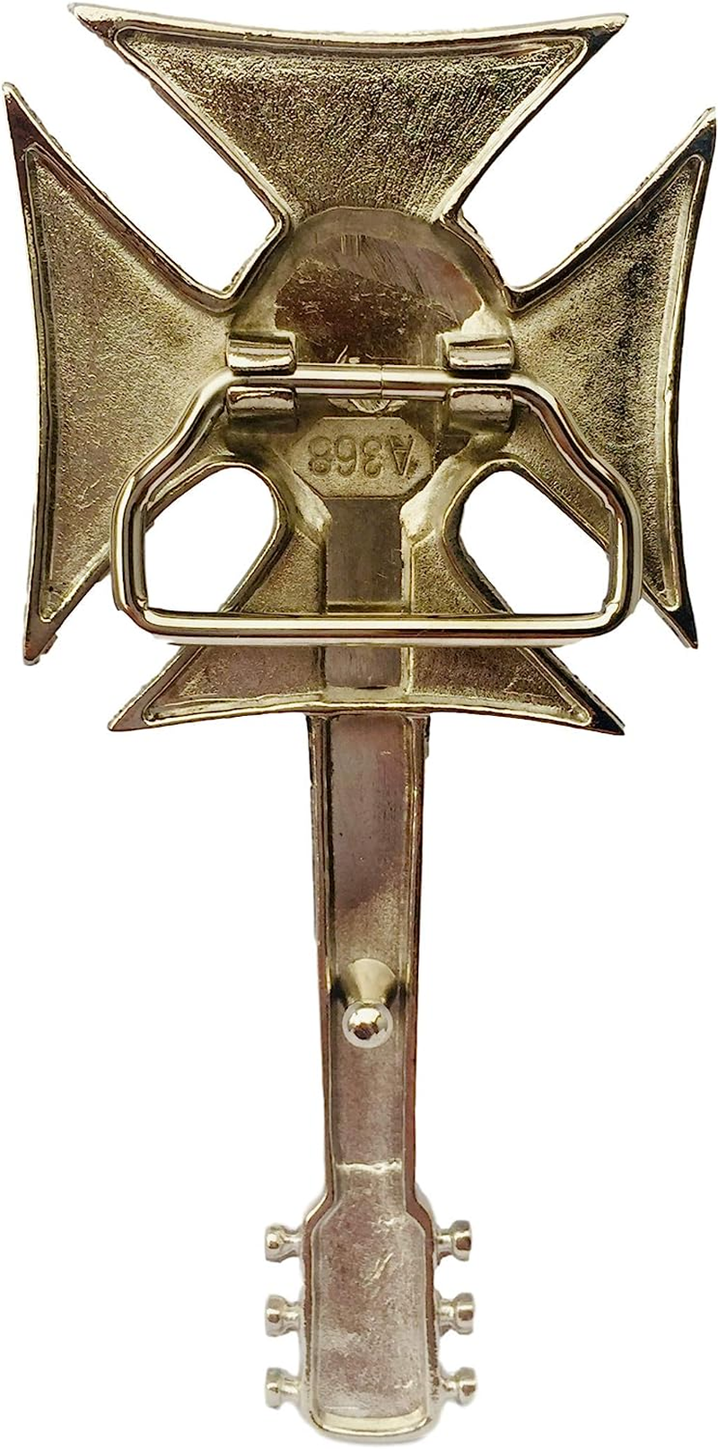 Belt Buckle Skull Guitar with Iron Cross and Diamante Inlay, Biker, Silver Black Vintage Cowboy Fits 40Mm / 1 1/2 Inch Belts