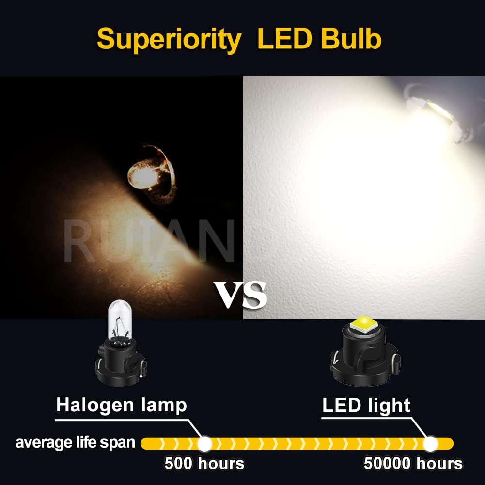 Ruiandsion 10Pcs T4.2 LED Bulb White 10Mm Base 5050 1SMD LED Bulbs for Car Dashboard Instrument Reading Gauge Panel Lights image number 2