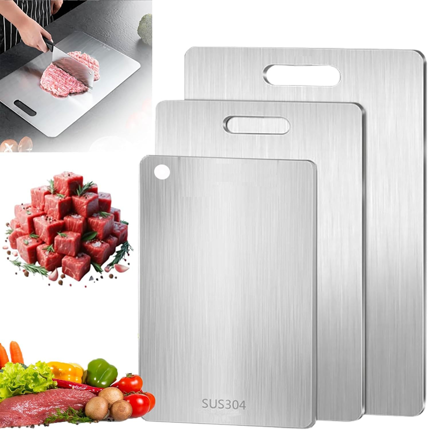 3 Pack Titanium Cutting Board, Stainless Steel Chopping Board Set, Reversible Cutting Board for Kitchen,Home,Chopping Board,Kitchenware image number 2