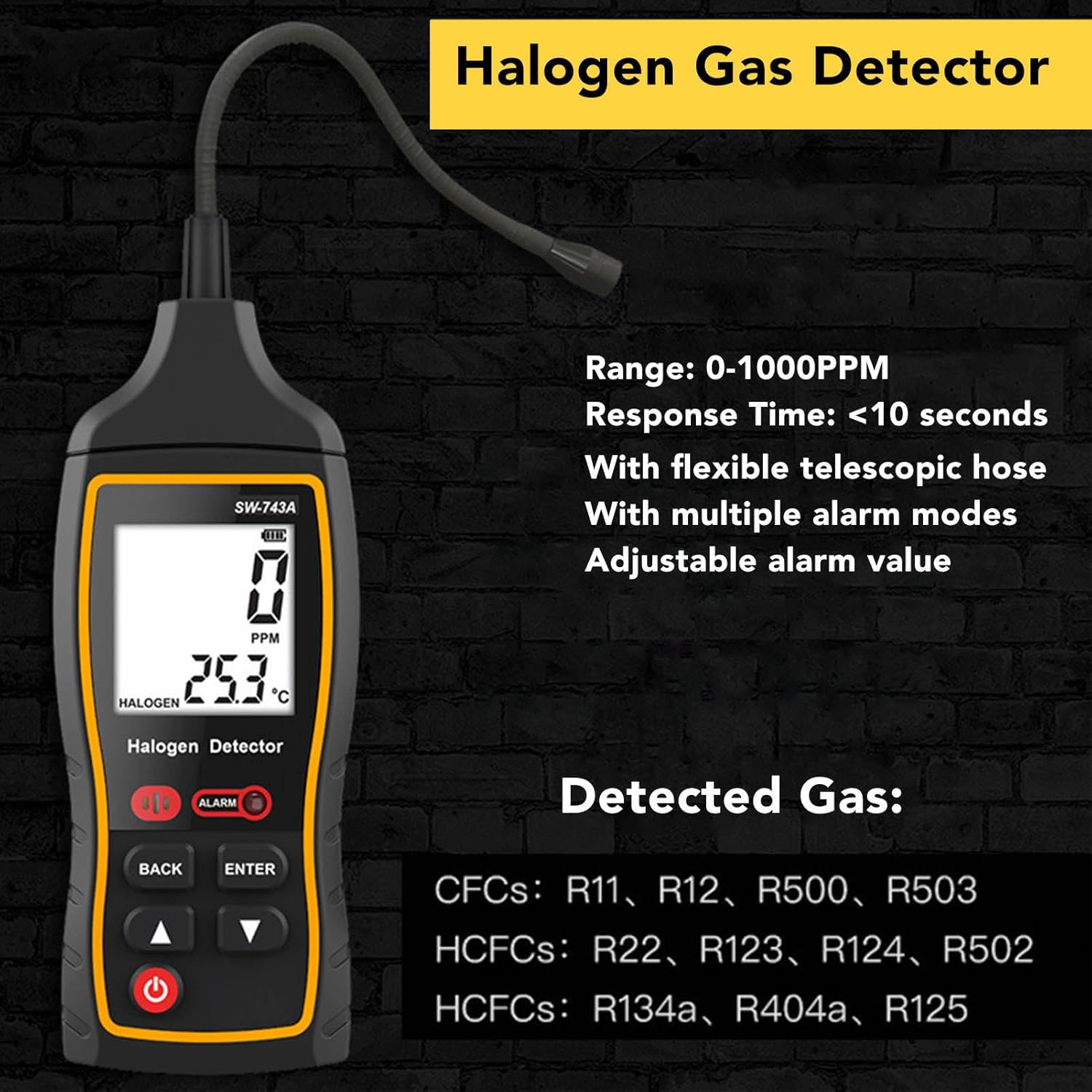 Refrigerant Leak Detector with Light, Halogen Gas Detector Sound Light Vibration Alarm Digital Air Conditioning Refrigerant Freon Leakage Tester image number 2