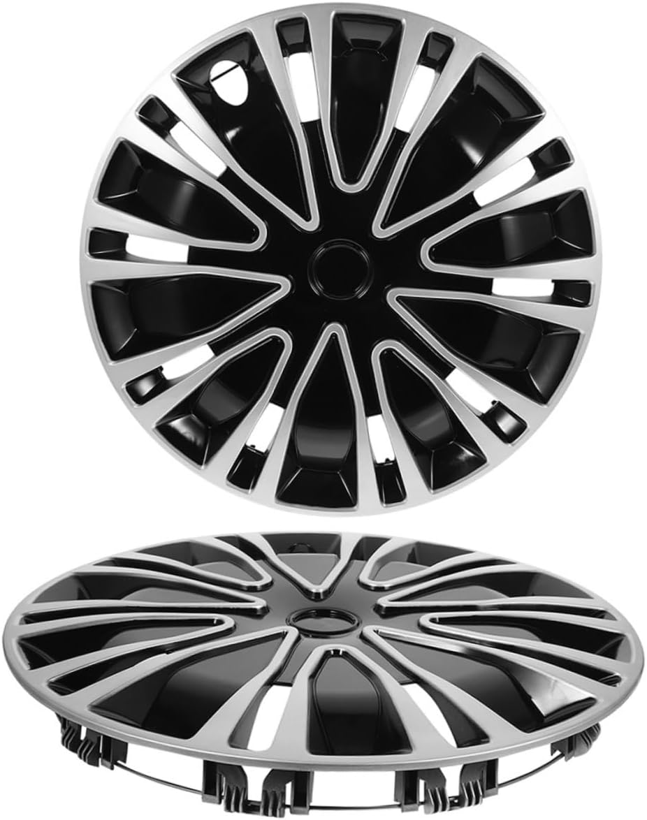 12 Inch Automotive Wheel Hubcaps, 2Pcs Silver Black Decorative Hubcap Covers for Cars, Universal Fit Car Wheel Rim Covers for Seasons