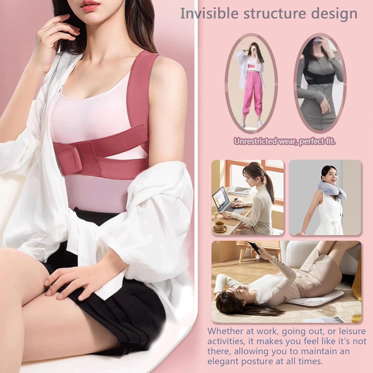 Back Brace for Women,Gather the Chest,Support the Back,Maintain an Upright Posture (Black, L) image number 2