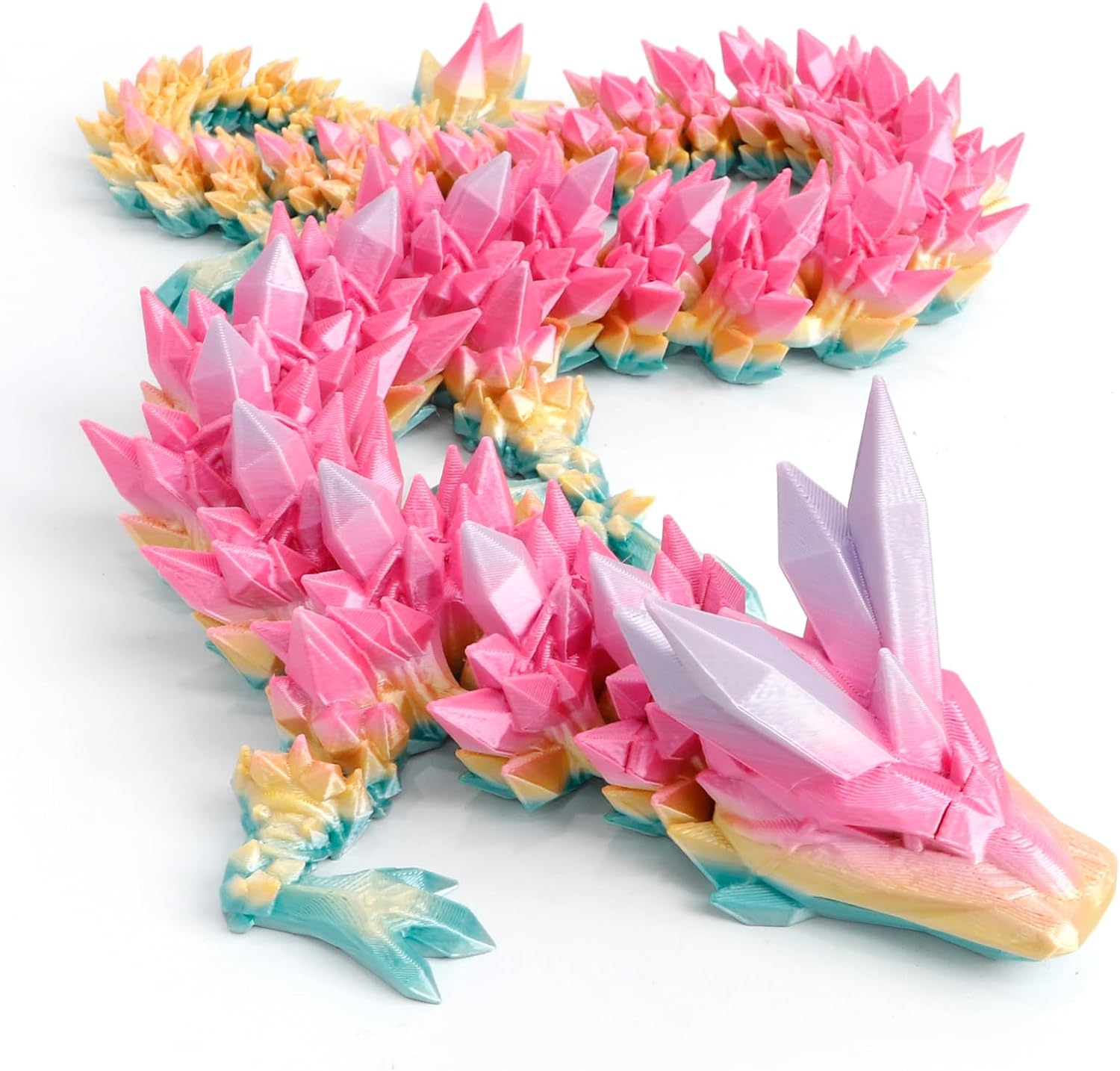 3D Printed Dragon - 24 Inch Fidget Toy, Large Crystal Articulated Dragon, 3D Printed Gift for Birthday, Figurine Decor, Desk Pet(Candy Rainbow)