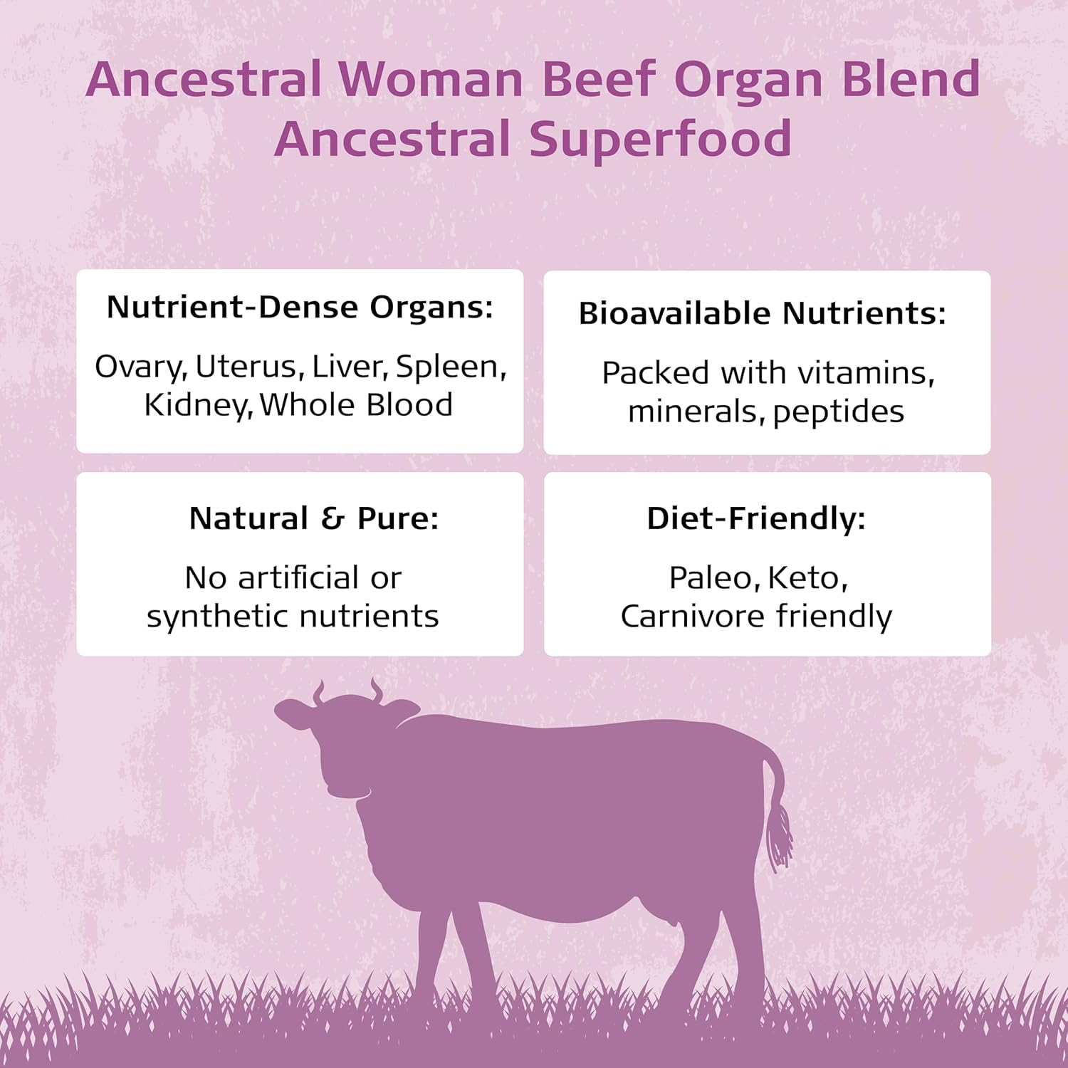 Ancestral Woman Beef Organ Blend Capsules - 100% Grass Fed Australian Superfood Ovary, Uterus, Liver, Spleen, Kidney & Whole Blood &ndash; Natural Source of Iron, B12, Vitamin A, Selenium & Biotin - 120 Capsules. image number 4