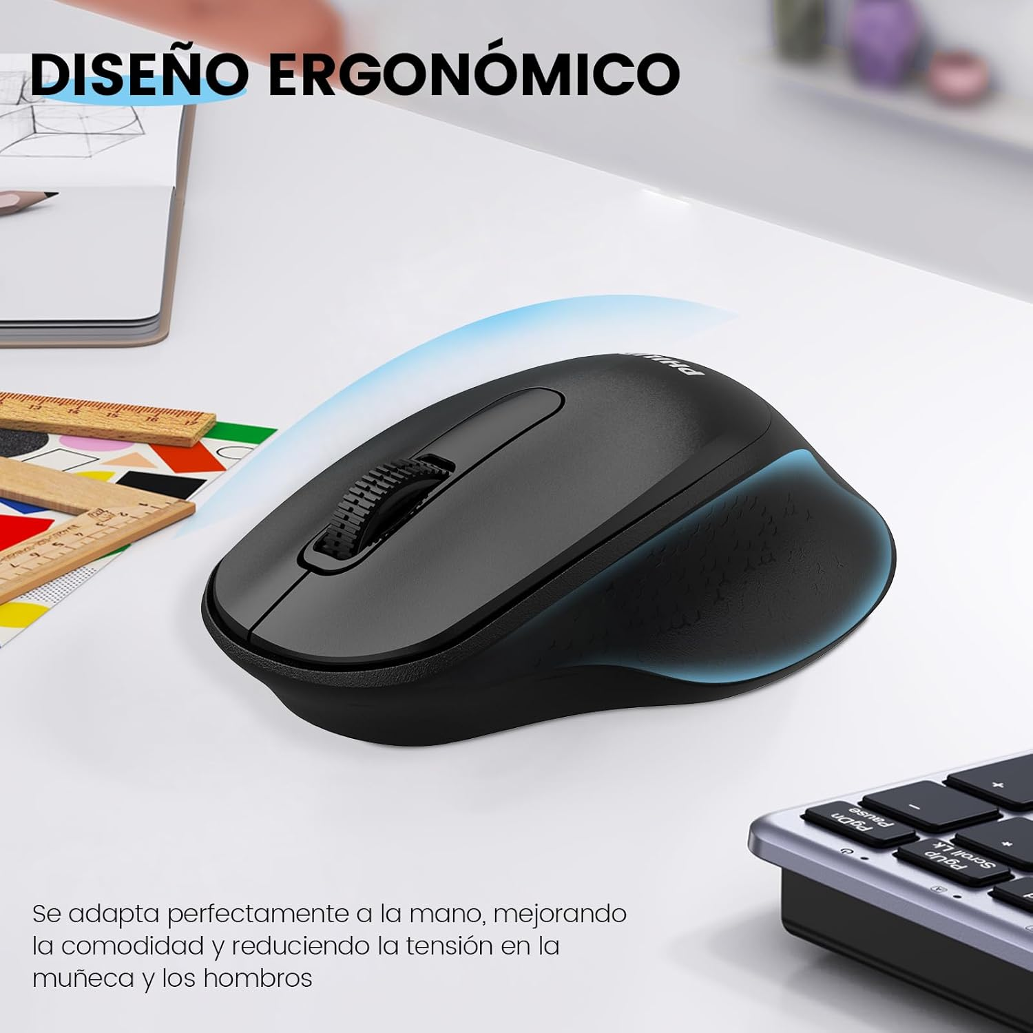 PHILIPS Wireless Mouse SPK7448 - Ergonomic Mouse with USB Connection, Comfortable Design, 3 Buttons, Scroll Wheel, for Computer, Laptop, PC, Notebook, Office and Home (Black)