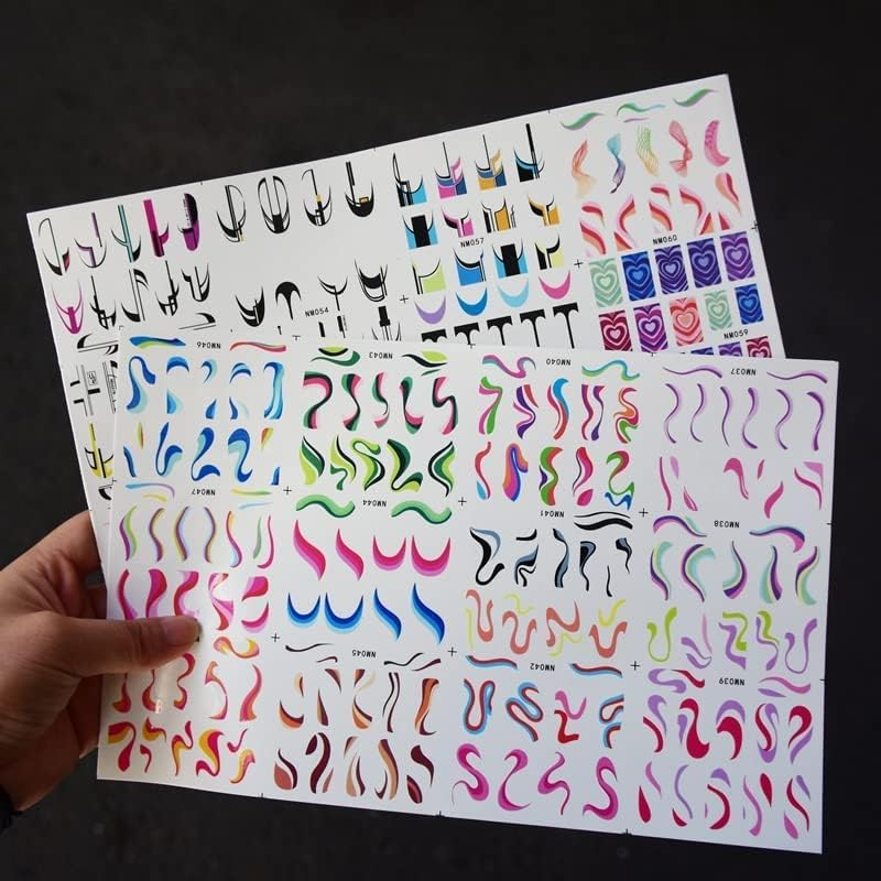 Acemedia 24 Patterns Nail Stickers, Colorful Stripes Lines Rainbow Geometric Nail Stickers，Self-Adhesive Design for Girl DIY Nail Tips image number 4