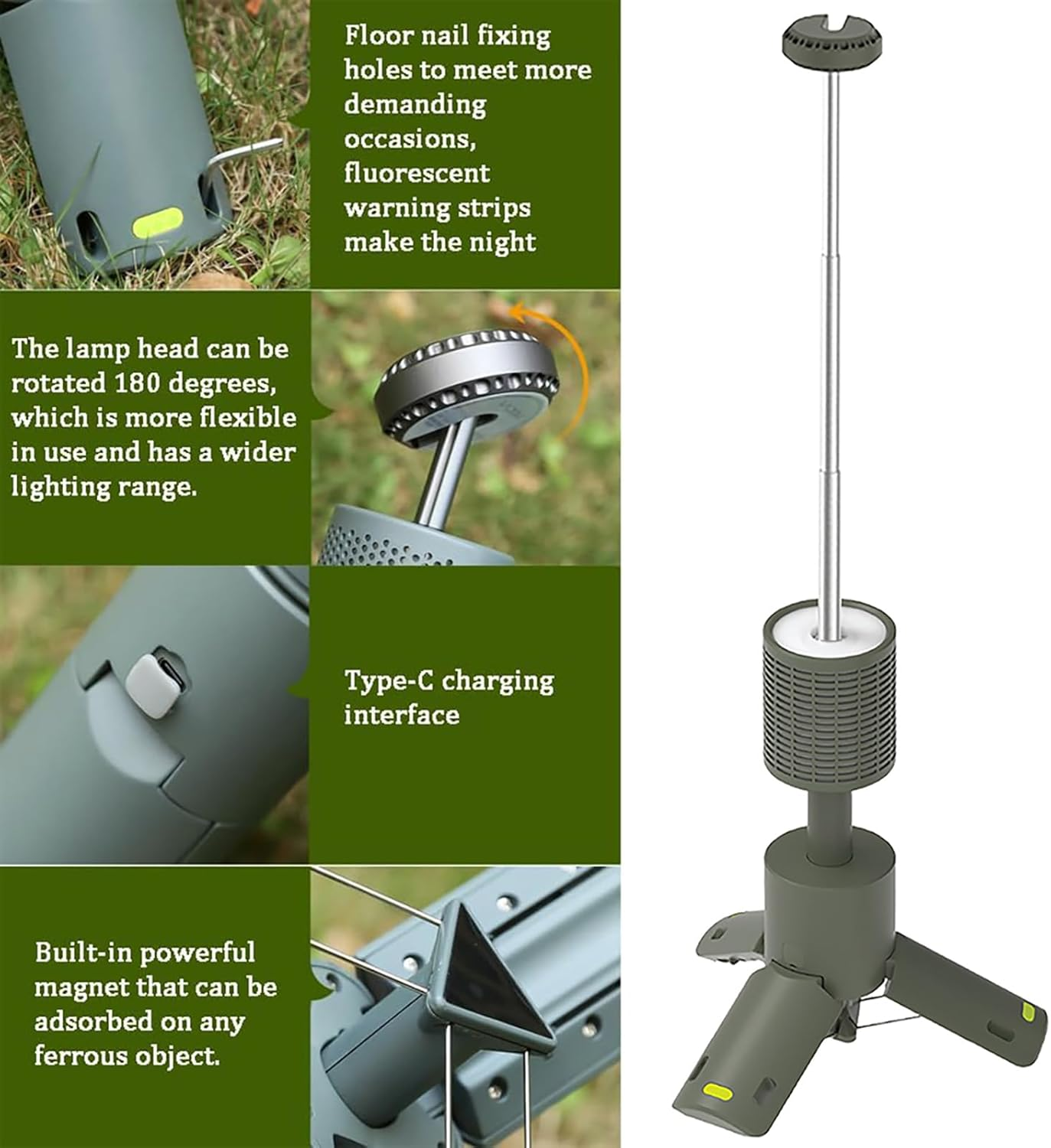 Camping Lights, 10000Mah Battery, Large Capacity LED Camping Lantern, Portable Telescopic & Foldable Rechargeable Night Light, Super Bright 800 Lumens, IPX7 Waterproof Outdoor Emergency,Travel (Green)