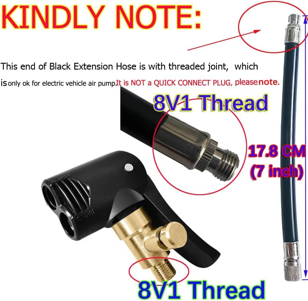 Double Pump Head Dual Nozzle Presta Schrader Valve Thread Connector Tire Air Inflator Replacement Mouth Adapter with Extension Horse Tube for Bicycles and Electric Bicycles