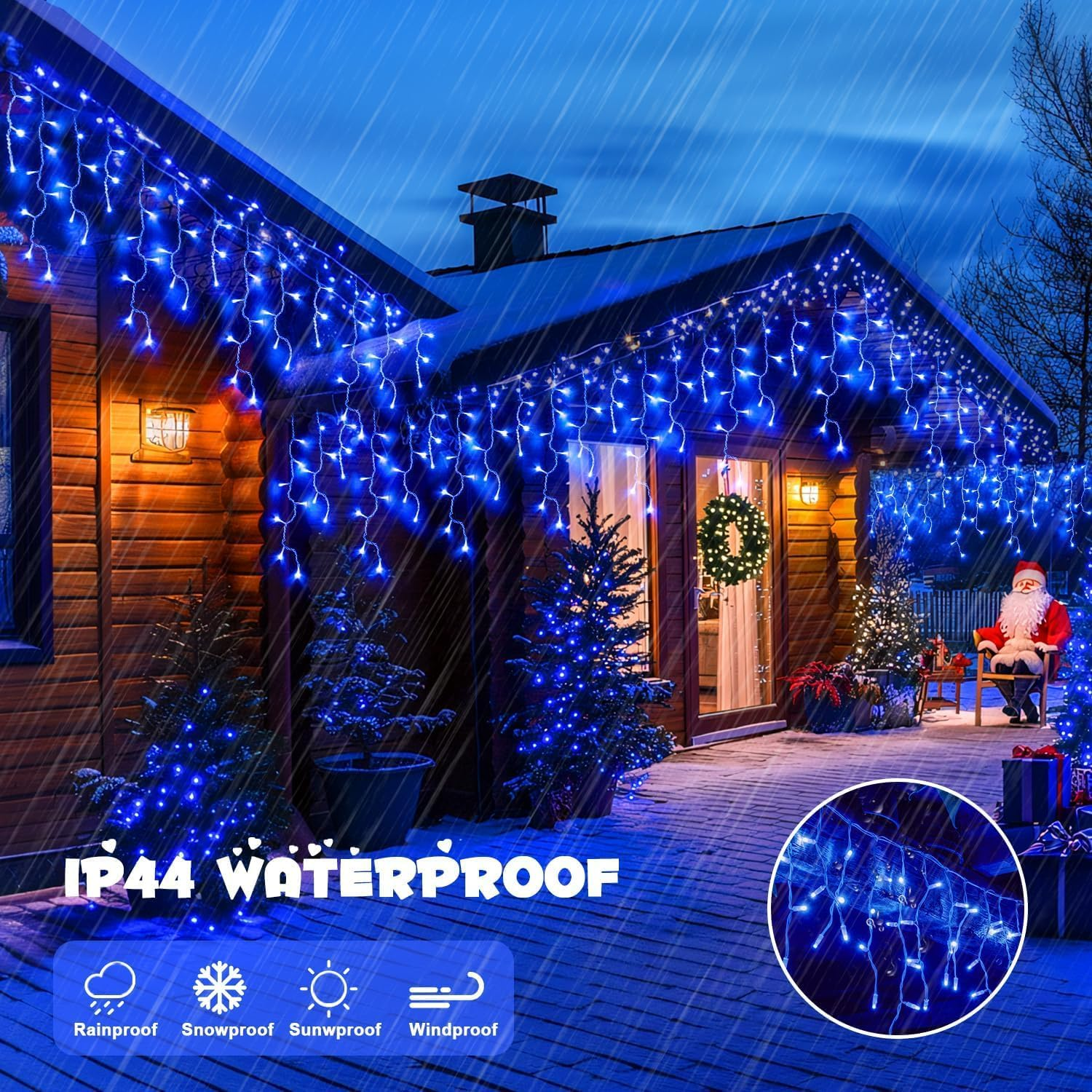 Icicle Christmas Lights Outdoor,400Led Icicle Light outside 10M Christmas String Lights Plug in LED Christmas Lights Waterproof Twinkle Lights Indoor Fairy Light Blue House Decor Christmas Decorations image number 2