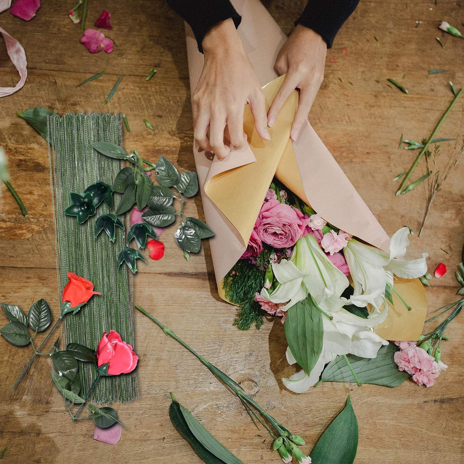 200Pcs Floral Wire Stems, 0.45Mm 26 Gauge Thin Green Stub Wire for DIY Flower Making Crafting Wrapping image number 5