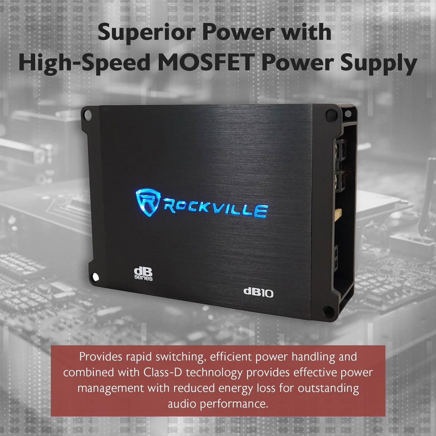 Rockville Db10 800W Mono 4-Ohm Car Amplifier, High-Speed MOSFET, Adjustable 12Db Crossover, LED, Remote Sub Control, Perfect for Car Audio and Subs image number 2