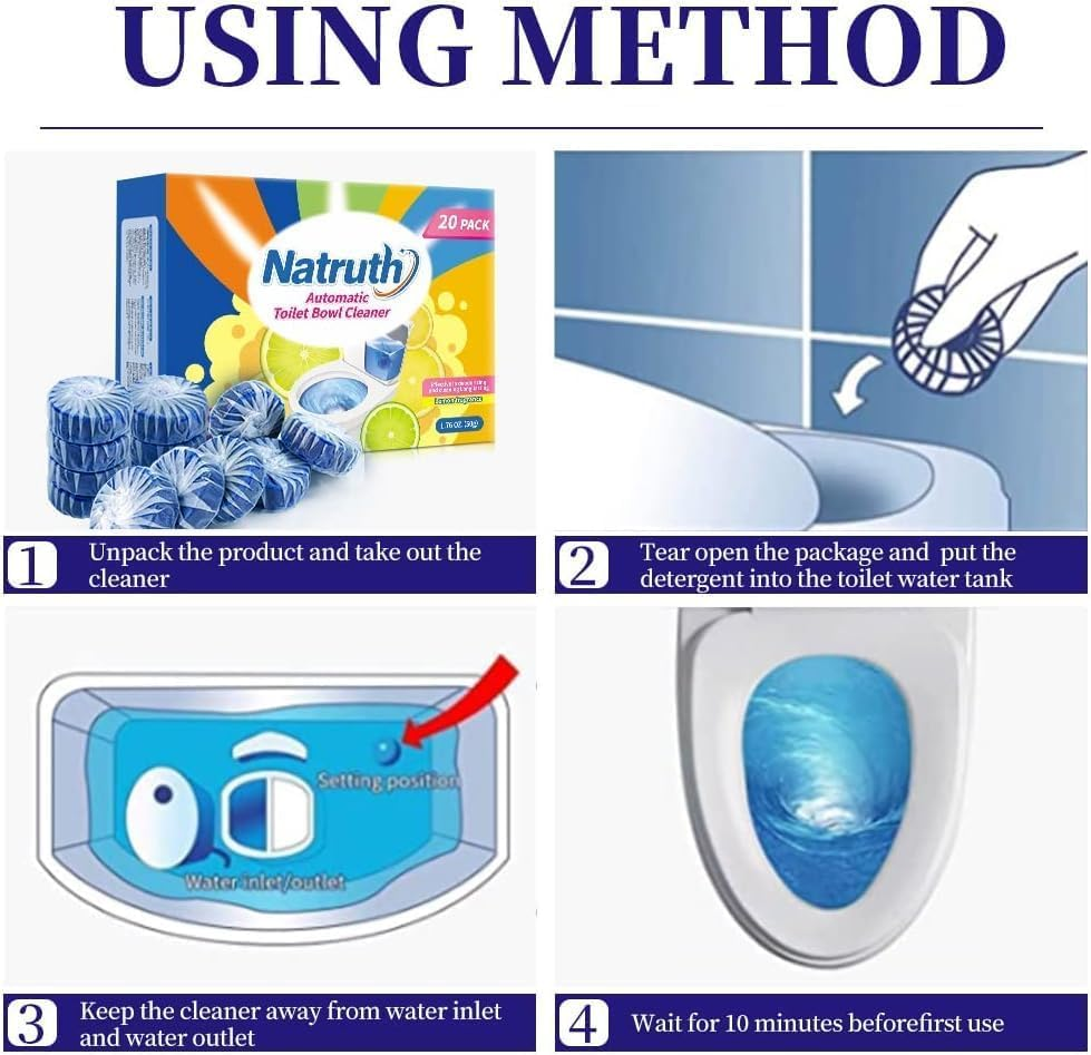 NATRUTH 20PCS Toilet Bowl Cleaner,Toilet Cistern Blocks,Long-Lasting Bathroom Cleaner Tablets,Powerful Rim & Bowl Cleaning,Lemon Scent,Individually Packaged image number 5