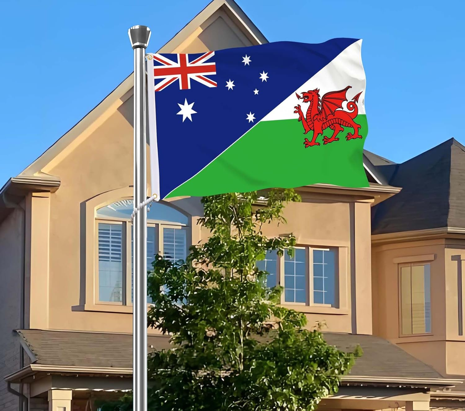 Welsh Flag,3X5 FT Wales Flag,36X60 Inch Large Digitial Double-Printed Durable 150D Thick Polyester Decorations with 2 Brass Grommet image number 3