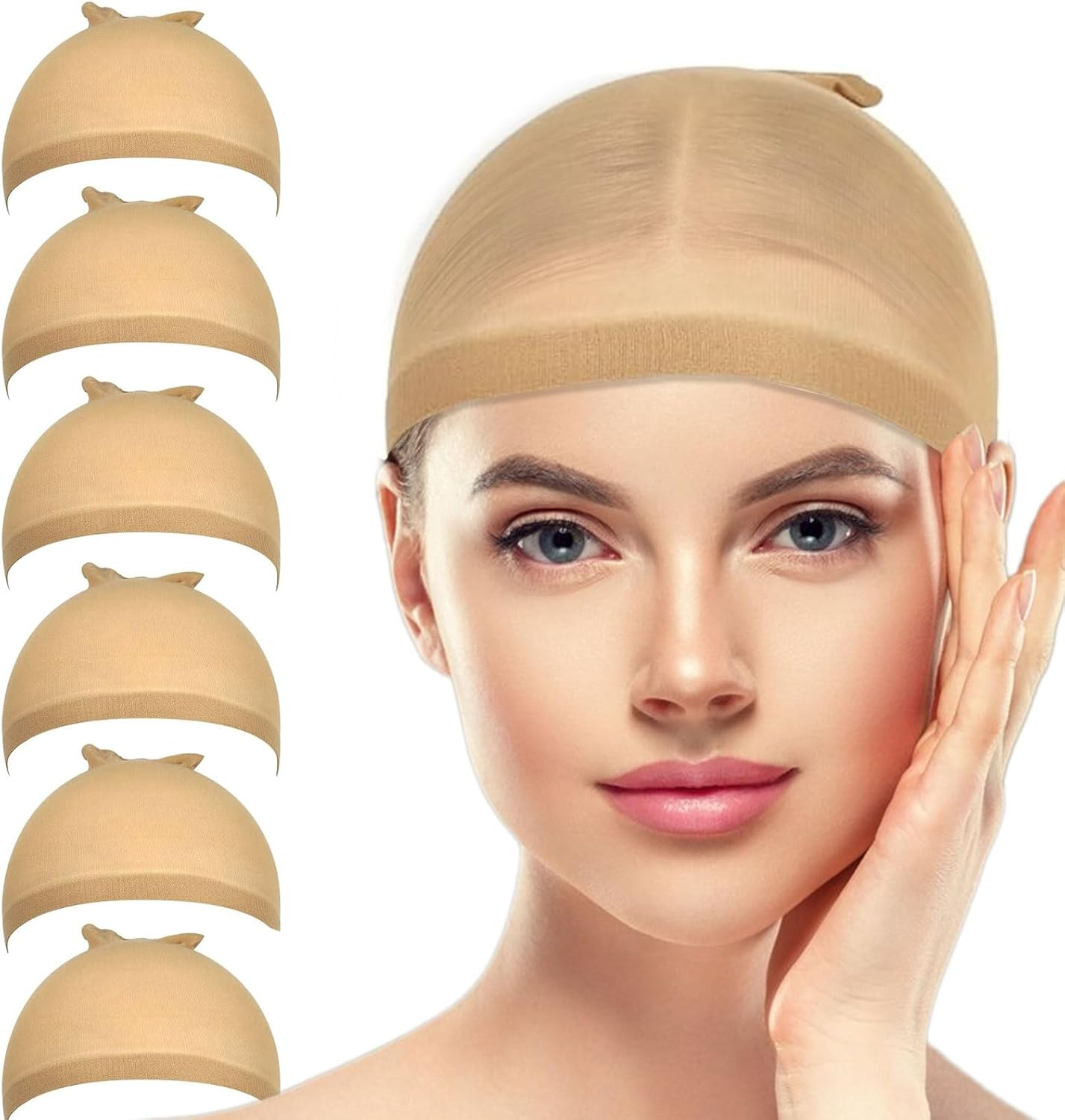 6 Pack Stretchable Nylon Stocking Wig Caps, Lightweight and Breathable, Nude Wig Caps for Women (Apricot) image number 1
