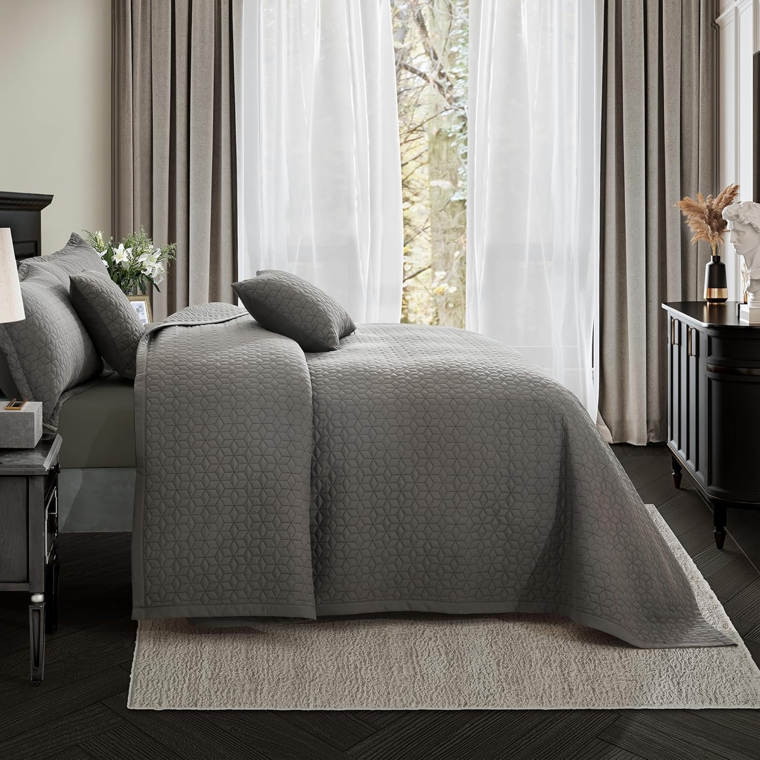 Blythease Oversized King Bedspread 128X120 Extra Wide, Modern & Contemporary Look, Lightweight Bedding Cover, Reversible, 5 Piece, 100% Microfiber, Brown - Green Jacket image number 5