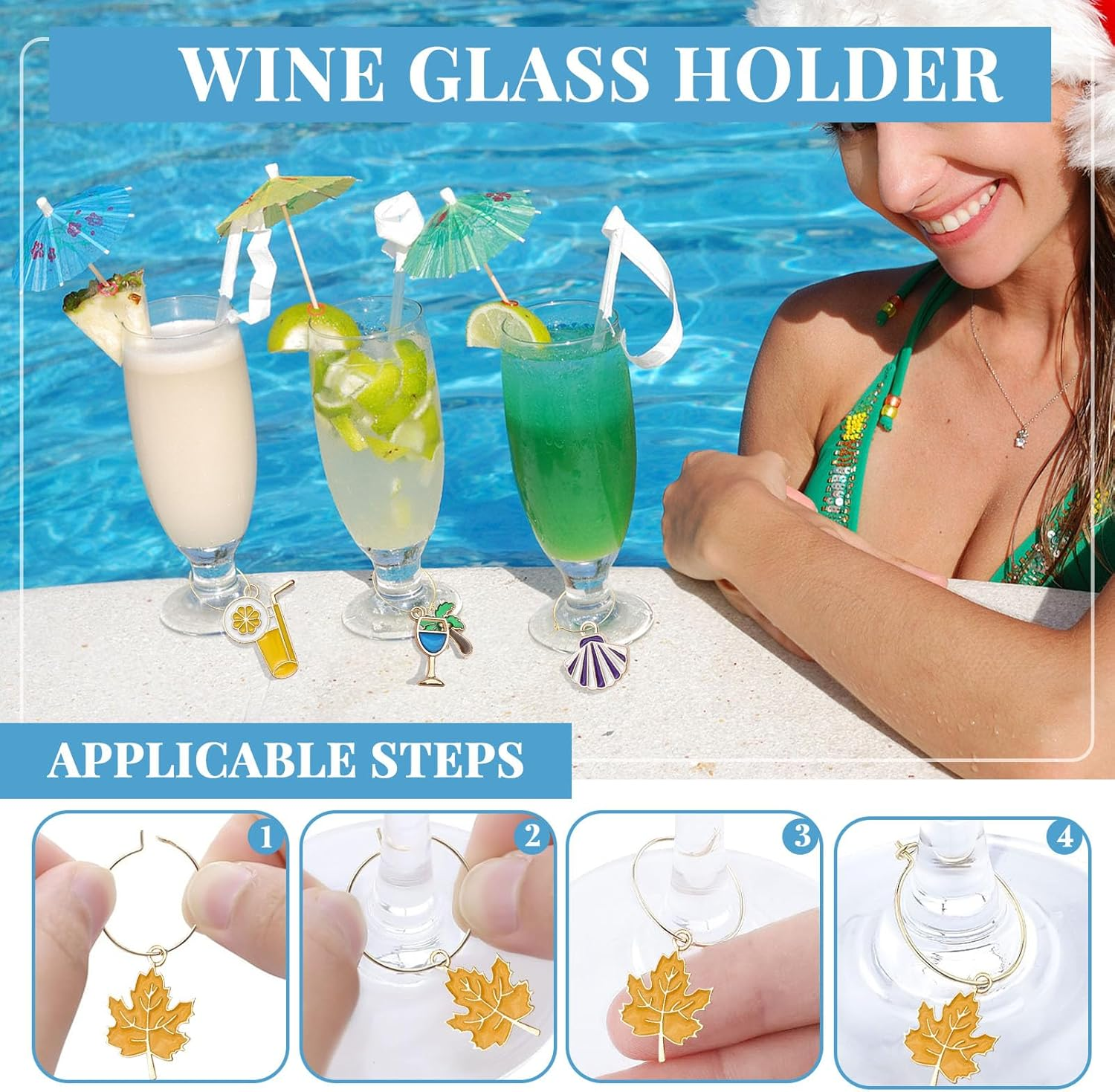 30Pcs Wine Glass Charms, Wine Charms for Stem, Glasses Markers with Gold Rings, Beach Style Drink Identifier Tags for Party Supplies, Wine Tasting image number 6