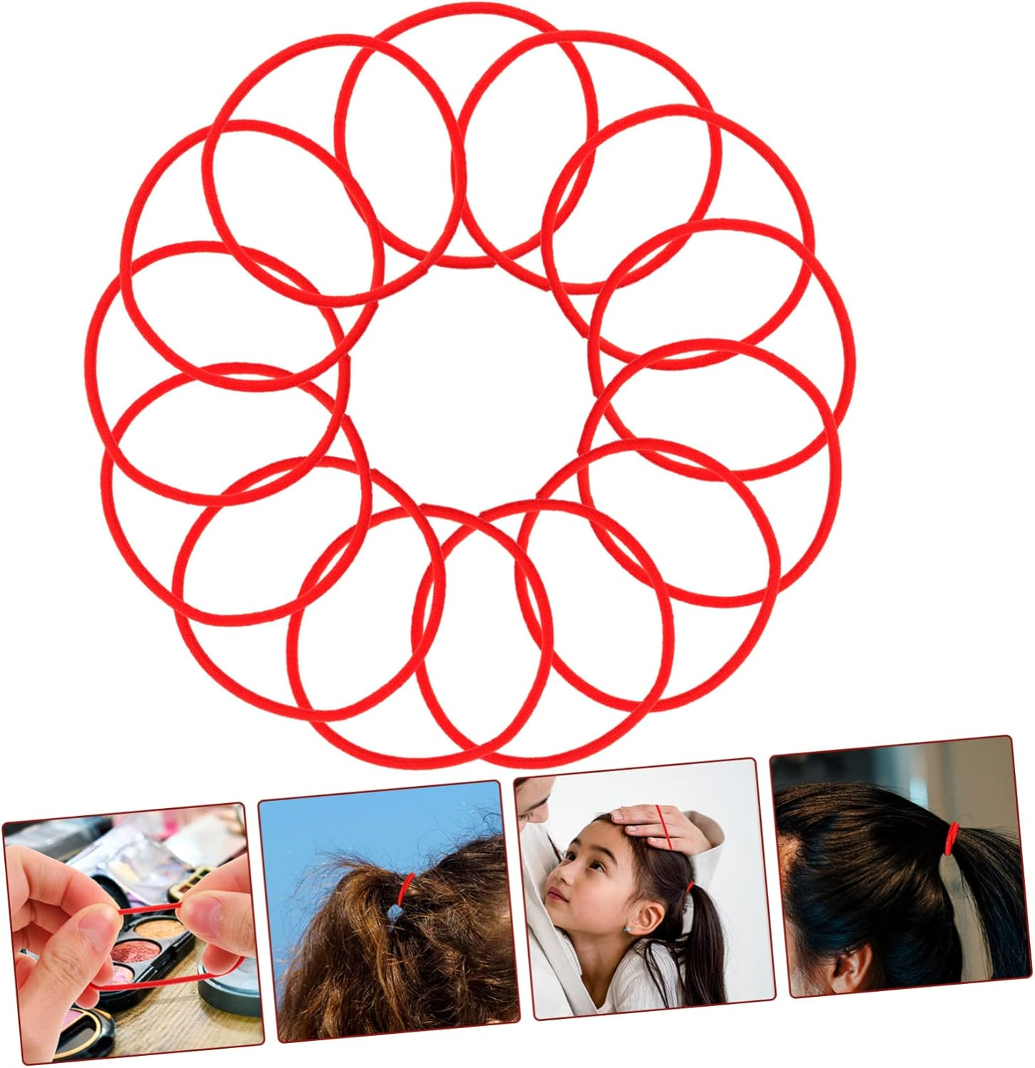 AUTSUPPL 100Pcs Red Elastic Hair Bands Nylon Thin Seamless Hair Ties for Fitness and Outdoor Activities Suitable for Types - Red image number 2