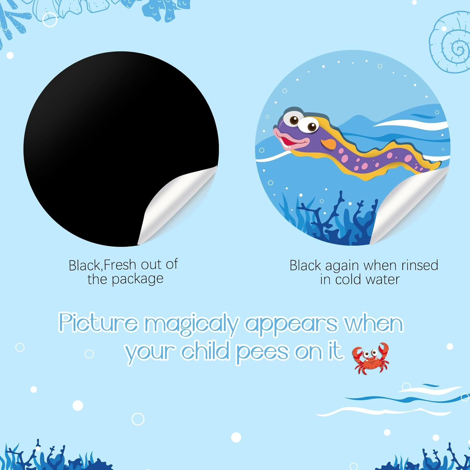 Geyee 24 Pcs Potty Training Stickers Potty You Pee on Toilet Reveal Stickers Chart Reusable Pee Decals Color Changing Seat Toilet Targets for Boys Girls Kids Training Use(Marine Animal) image number 1