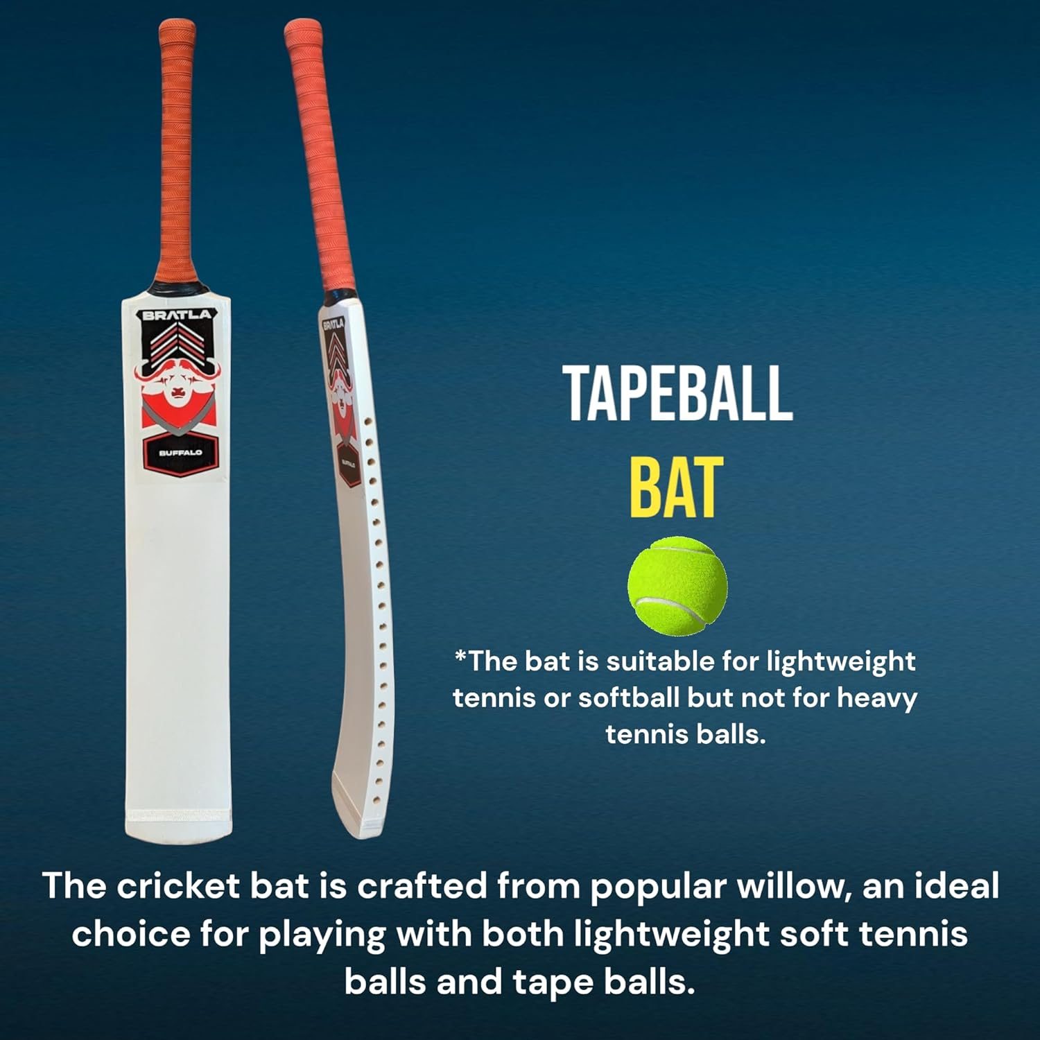 Cricket Bat for Tape Tennis Soft Ball - Lightweight Curved Profile | Powerful Strokes for Enhanced Performance | Adult Size, Lightweight Design image number 5