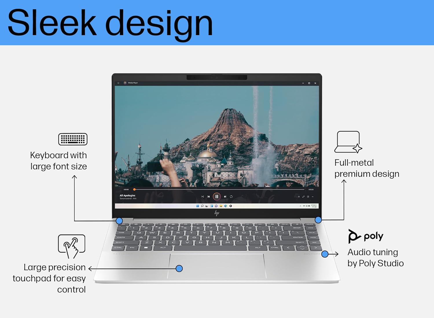 HP Pavilion plus 14" Laptop, 14-Inch 2.8K OLED Display, Intel Core Ultra 7 155H Processor, 16GB RAM, 1TB SSD, Intel Iris Xe Graphics, Windows 11, 1.44Kg Weight, Long Battery Life, Silver, B22Z3PA image number 1