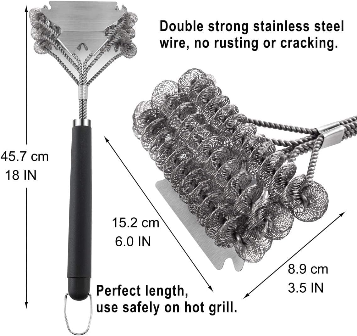 Mumoo Bear BBQ Grill Cleaning Brush, 18 Inch Long Heavy Duty 3 Rows Stainless Steel Barbecue Cleaner Brush with Scraper Accessories for BBQ Grill Tools Including Gas, Charcoal and Electric Grill image number 1