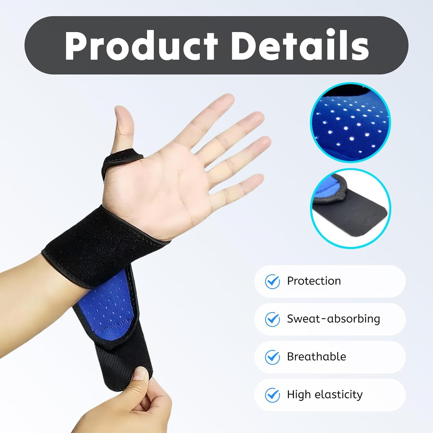 2 Pcs Premium Wrist Braces Adjustable Compression Support for Tendonitis, Carpal Tunnel Gym Workouts. Breathable Neoprene Stabilizers for Pain Relief Fits Men Women Black image number 2