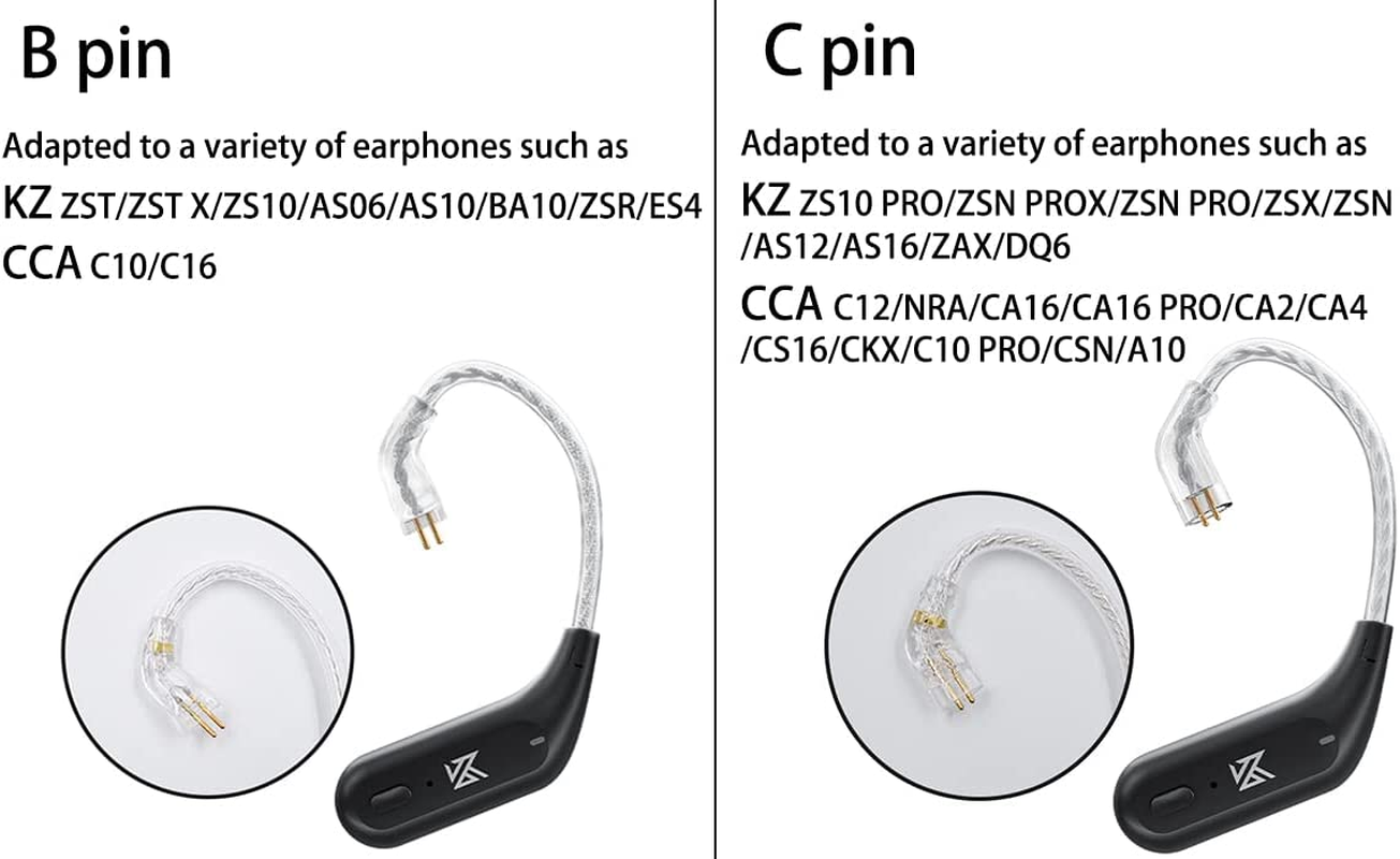 KZ AZ09 Bluetooth 5.2 Module IEM Bluetooth Adapter Wireless Waterproof Ear Hook Extra Long Battery Life Bluetooth Cable for ​KZ ZS10 PRO/ZSN Pro X/ZSN PRO/ZSX/AS12/AS16/ZAX CCA CRA/C12(C Pin) image number 3