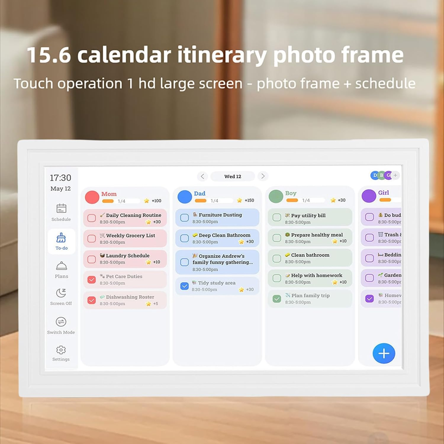 YUEHISY Smart Digital Calendar 15.6 Inch, HD Touchscreen Wifi Digital Picture, Frame Family Calendar Planner with APP (Pure White) - Black Frame image number 2