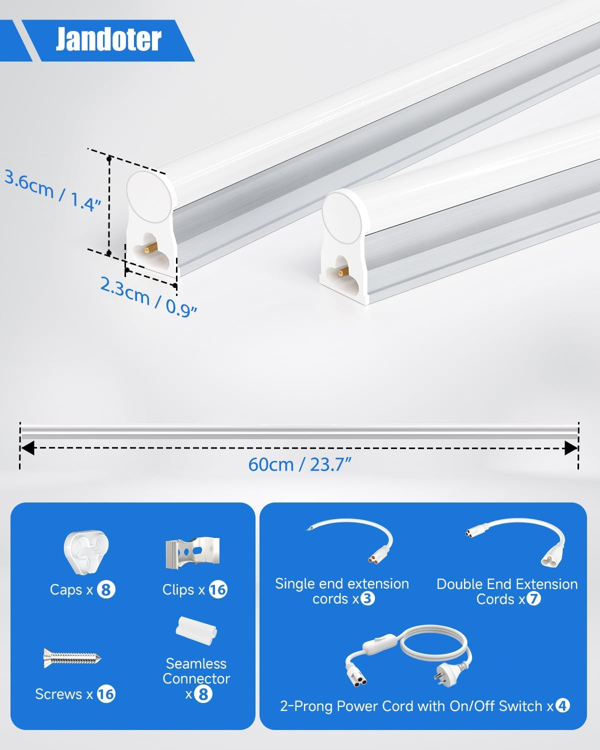 8 Packs T5 LED Shop Light, 2FT 6500K (Super Bright White) 1500LM 10W, Linkable with Plug, LED Light Bar for Workshop, Warehouse, Basement - Plug and Play image number 6