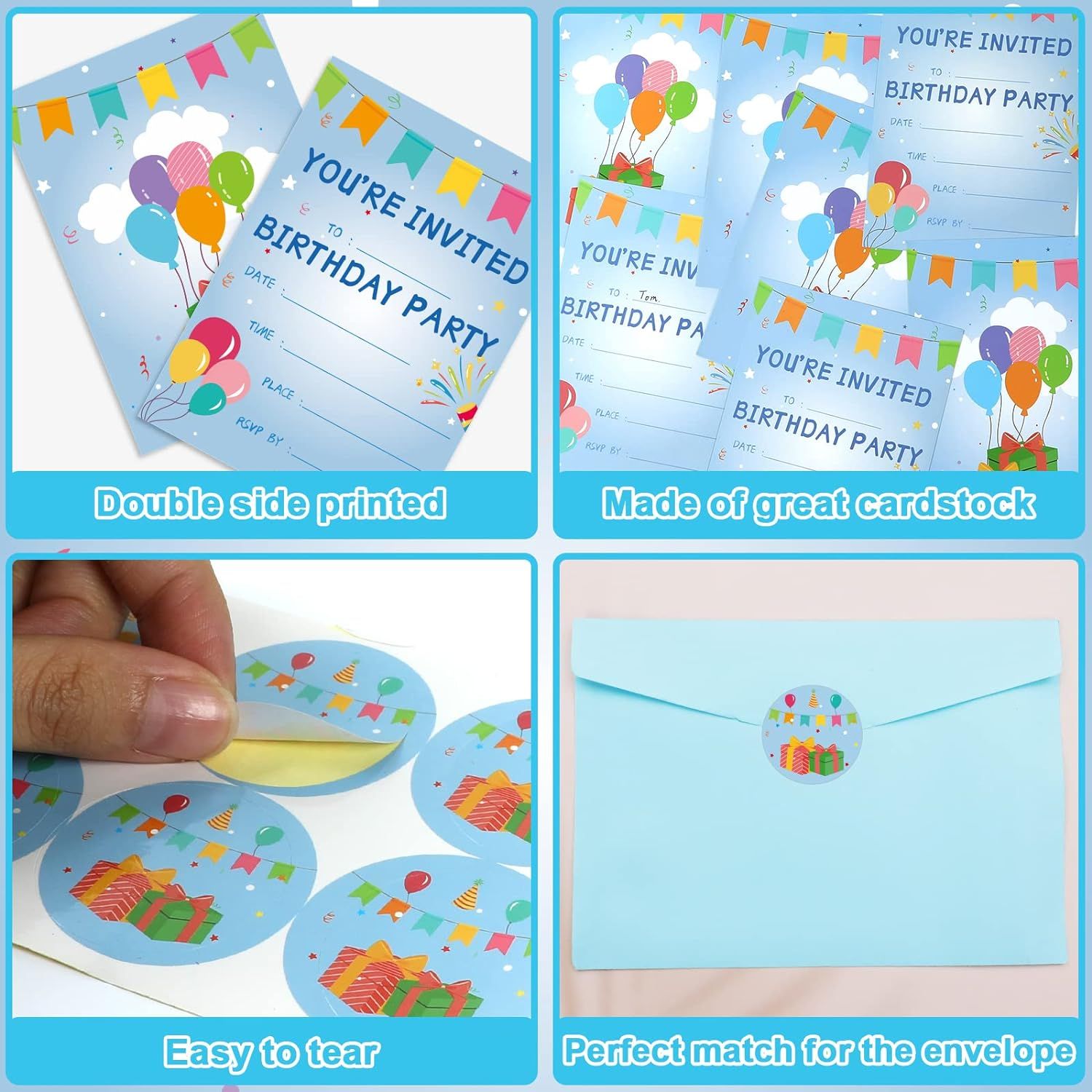 30 Pack Birthday Party Invitations Set Boys Girls Kids Invite Cards with Envelopes Printed Birthday Invitations Supplies with Sticker Labels Decorations for Surprise Party Baby Shower Boys Party image number 1