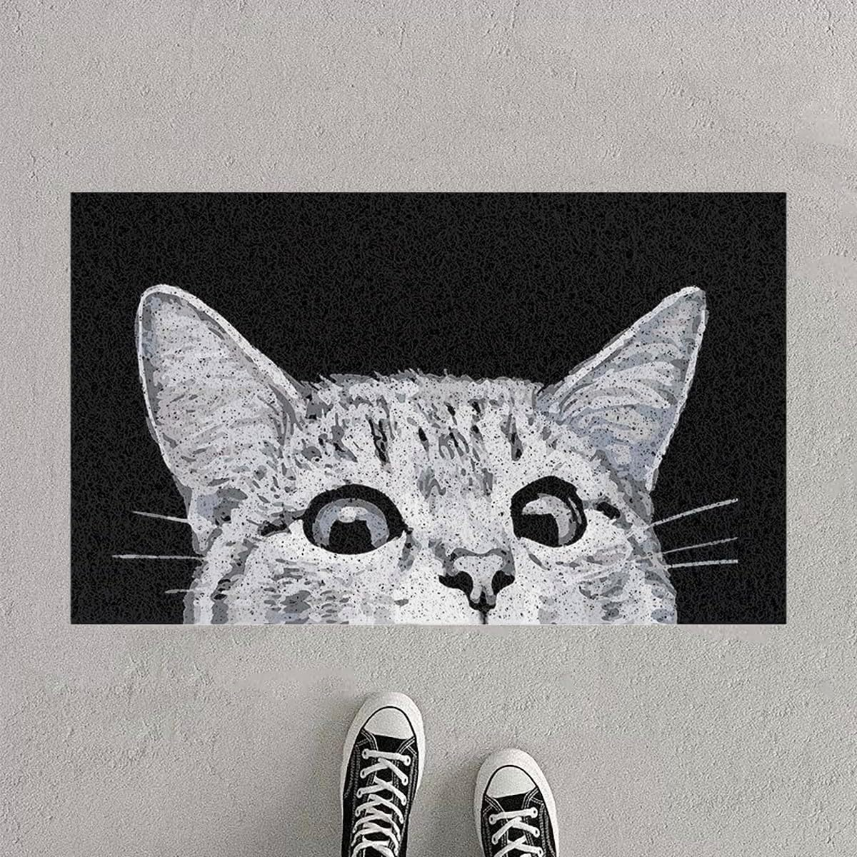 Cat Front Door Mat Outdoor Mud Absorbent, 45&times;75Cm Welcome Mat for Indoor & Outdoor, Doormat Entrance Mat Rug outside Patio/Inside Entry Way, Anti-Slip Mats Rubber Backing, Durable & Washable (B)