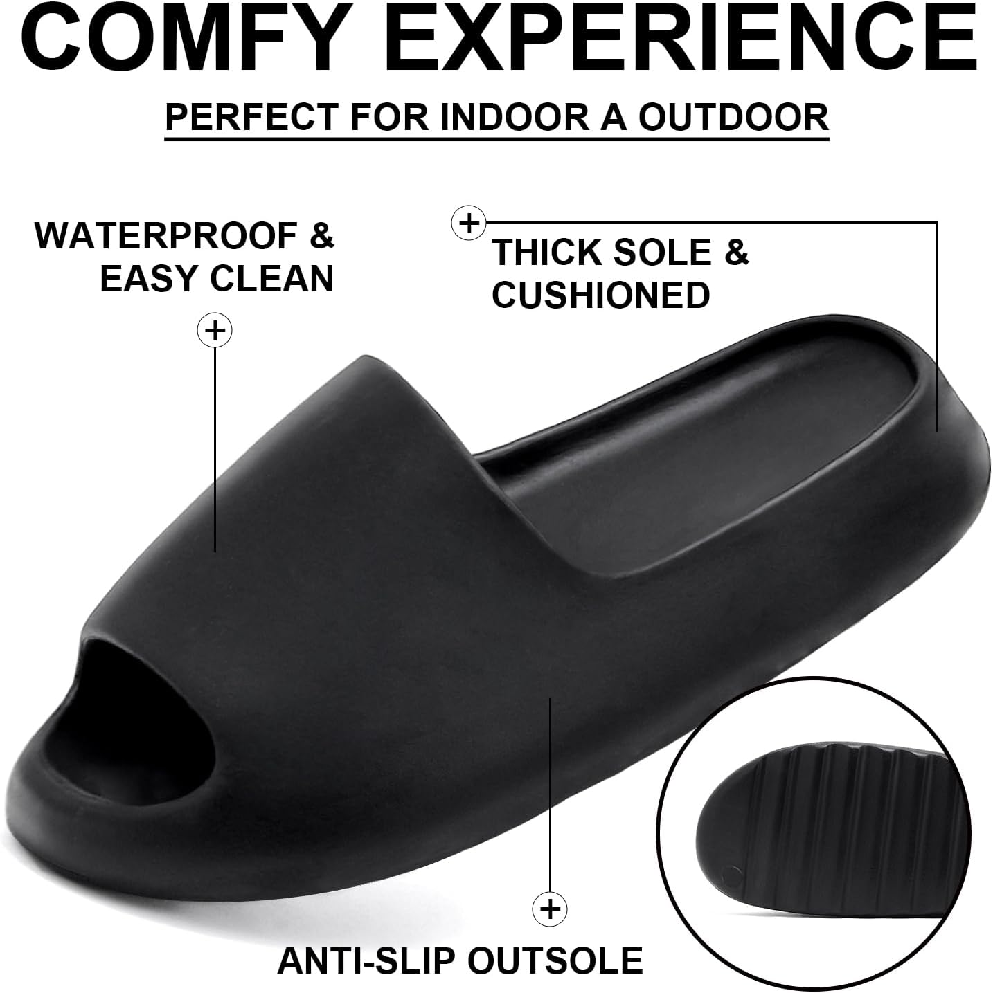 Cloud Slides for Women and Men, Comfort Platform Lightweight Slippers Slides, Unisex Foam Shower House Slippers, Summer Open Toe Sandals for Indoor and Outdoor, Black, 9.5 Women/8.5 Men image number 6