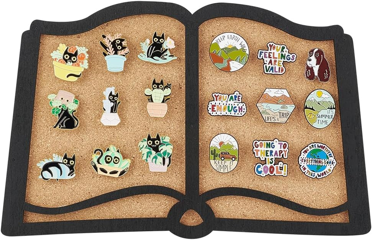 BENECREAT Pin Board Book Cork Board Bulletin Display Board, 0.8Inch Thick Wall Mounted Cork Board for Brooch Pin Storage, Office Home and School Decor, 11X7Inch