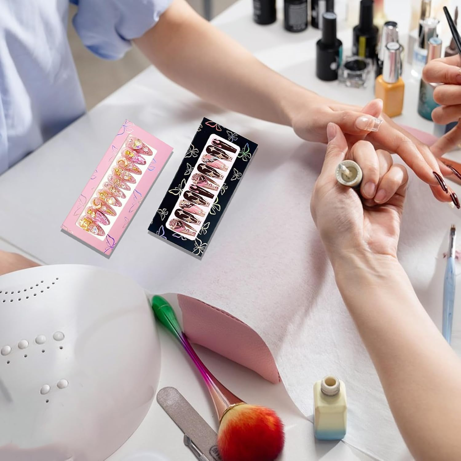 HLQHXWHZT 71 Pcs Empty Press on Nails Packaging Box 35 Pcs White Background Papers and 1 Double Sided Tape, Empty Nail Package Box Set for Press on Nail Business (Black)&hellip; image number 3