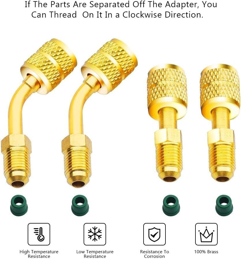 R410A Adapter 5/16 Inches SAE Female to 1/4 Inches SAE Male Flare for Air Conditioners HVAC, 2 Straight Adapter + 2 Angled Adapter