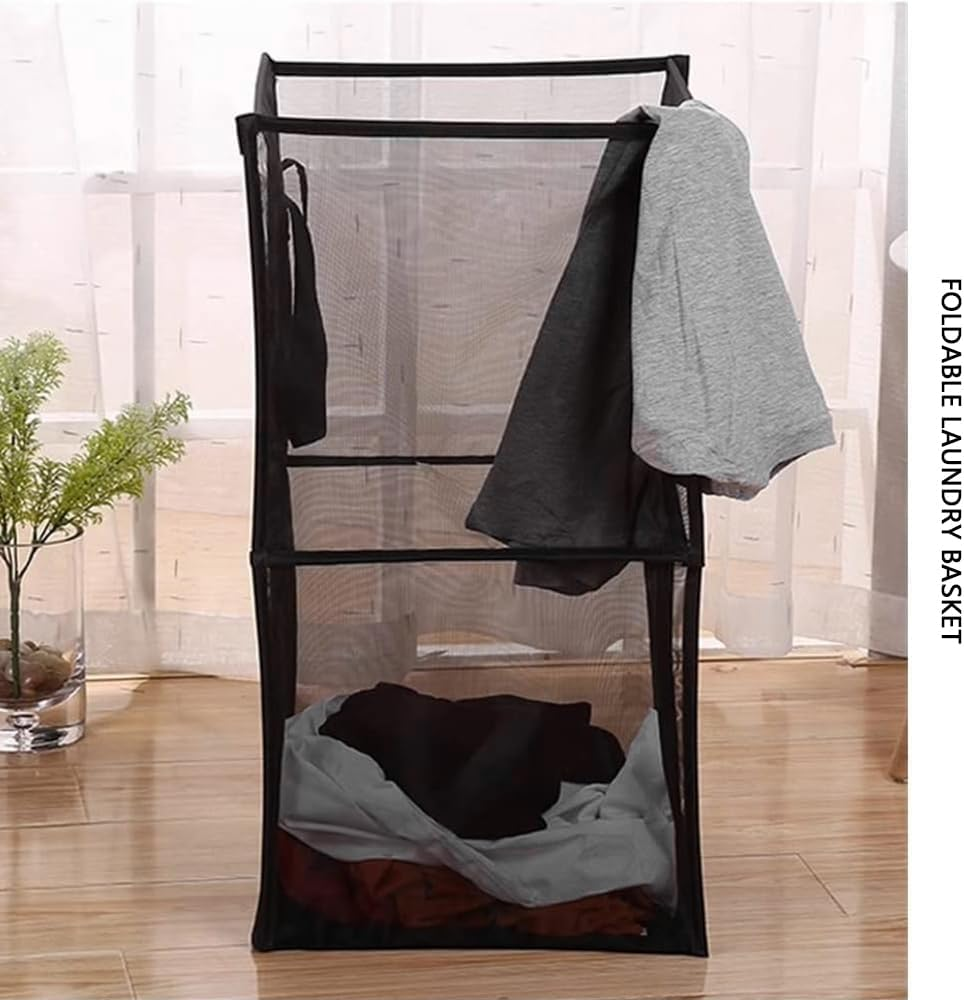 2-Pack Collapsible Laundry Basket with Carry Handles &ndash; Foldable Mesh Hamper for Clothes, Household Storage, Kids Room, Dorm, Bathroom, Travel & Camping