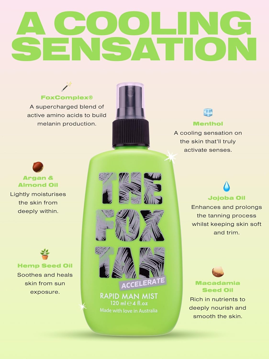 The Fox Tan Rapid Man Mist, Tanning Accelerator for Darker & Faster Tans, Creates Flawless Tan Skin for Men & Women, Vegan & Cruelty Free, 120Ml image number 3